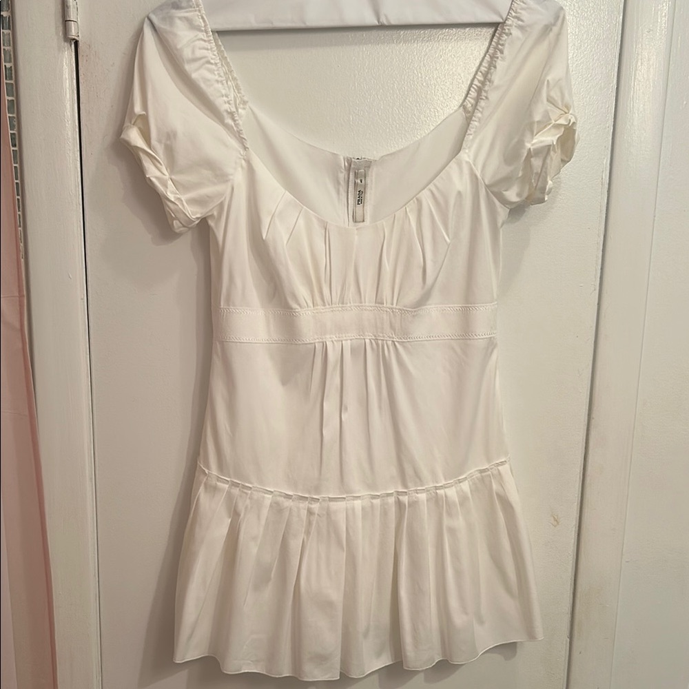 Prada White Puff Sleeve Ruffled Blouse